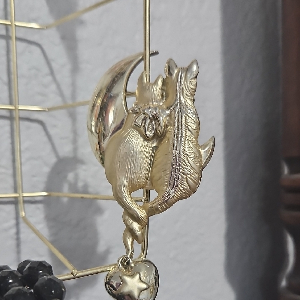 Gold Cat and Moon Ornament